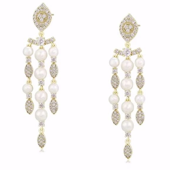 Elegant 14K Gold Plated and Silver Pearl Drop Earrings - Picture 1 of 10